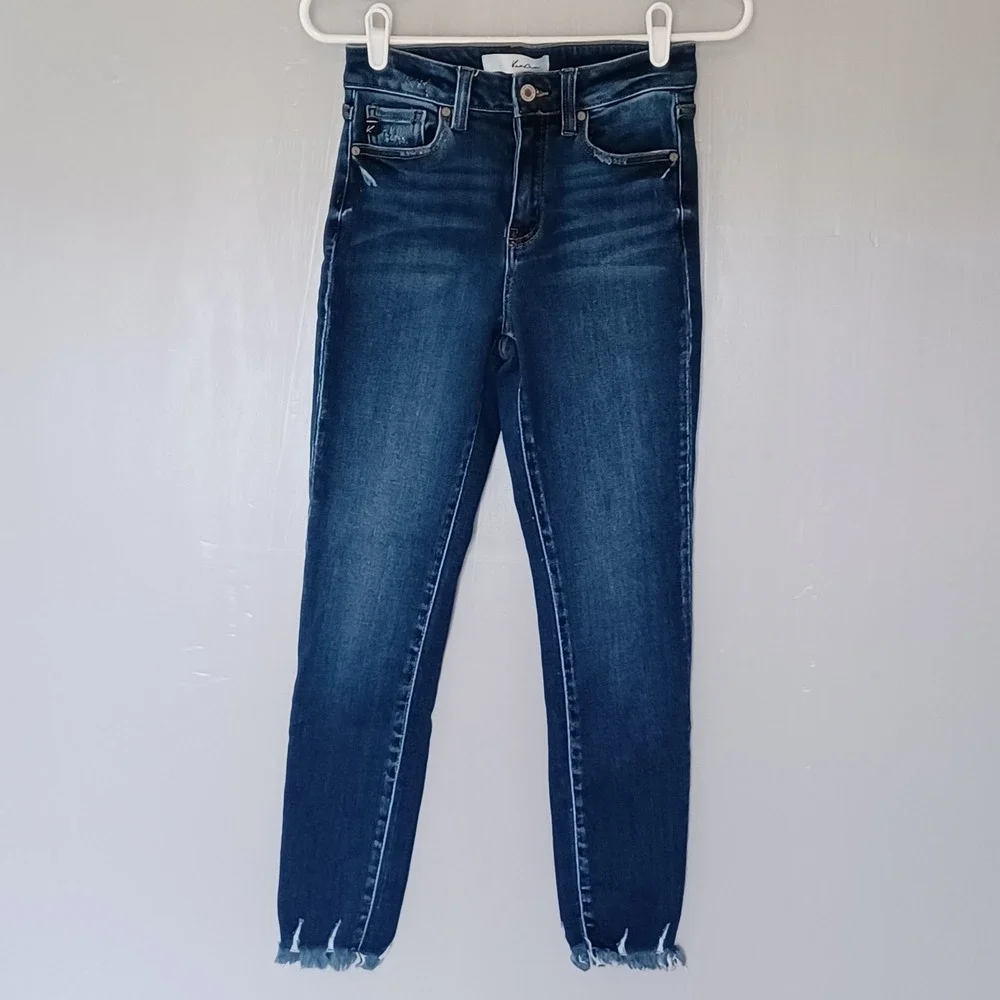 KanCan Jeans Womens 5 Blue High Rise Skinny Frayed Hem Distressed Denim